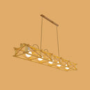 GobekUsa Contemporary Wooden Beige Hanging Light - Rectangular Cage Island Lamp for Restaurants