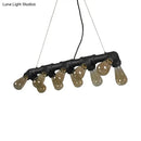 GobekUsa Copper and Black Industrial Kitchen Island Pendant Light with Symmetric Piping and 10 Bulbs