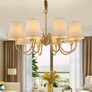 GobekUsa Copper Ceiling Chandelier with Fabric Lampshade for Living Room and Bedroom