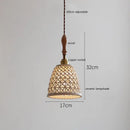 GobekUsa Copper Ceramic LED Pendant Lamp with Wood Handle for Home Decor
