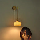 GobekUsa Copper Ceramic LED Wall Light Fixture Pull Chain Switch Modern Wall Lamp
