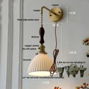 GobekUsa Copper Ceramic LED Wall Light Fixture Pull Chain Switch Modern Wall Lamp