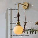 GobekUsa Copper Ceramic LED Wall Light Fixture Pull Chain Switch Modern Wall Lamp