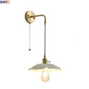 GobekUsa Copper Ceramic LED Wall Light Pull Chain Switch Modern Bedroom Lamp