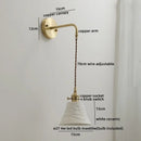 GobekUsa Copper Ceramic LED Wall Light Pull Chain Switch Modern Bedroom Lamp