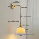 GobekUsa Copper Ceramic LED Wall Light Pull Chain Switch Modern Bedroom Lamp