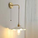 GobekUsa Copper Ceramic LED Wall Light Pull Chain Switch Modern Bedroom Lamp
