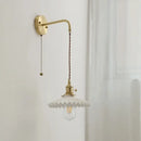 GobekUsa Copper Ceramic LED Wall Light Pull Chain Switch Modern Bedroom Lamp