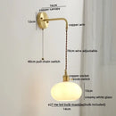 GobekUsa Copper Ceramic LED Wall Light Pull Chain Switch Modern Bedroom Lamp