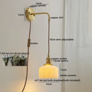 GobekUsa Copper Ceramic LED Wall Light Pull Chain Switch Modern Bedroom Lamp