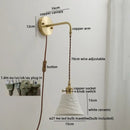 GobekUsa Copper Ceramic LED Wall Light Pull Chain Switch Modern Bedroom Lamp