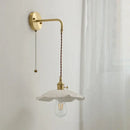 GobekUsa Copper Ceramic LED Wall Light Pull Chain Switch Modern Bedroom Lamp