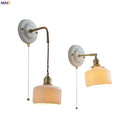 GobekUsa Copper Ceramic LED Wall Light with Pull Chain Switch for Living Room Decor.