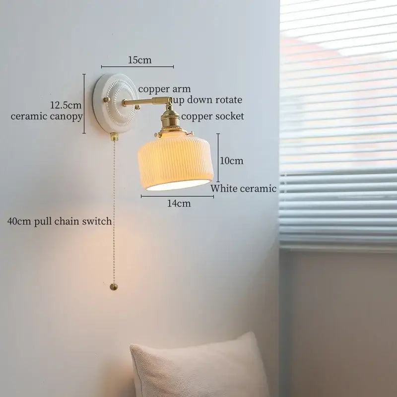 GobekUsa Copper Ceramic LED Wall Light with Pull Chain Switch for Living Room Decor., photo 20 of 21