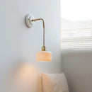 GobekUsa Copper Ceramic LED Wall Light with Pull Chain Switch for Living Room Decor.