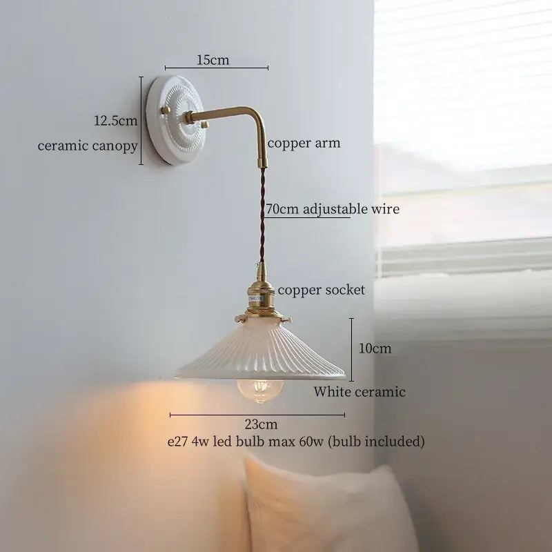 GobekUsa Copper Ceramic LED Wall Light with Pull Chain Switch for Living Room Decor., photo 12 of 21