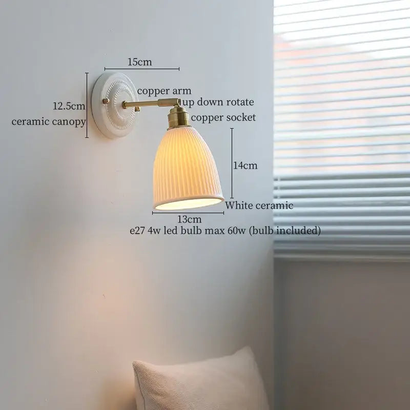 GobekUsa Copper Ceramic LED Wall Light with Pull Chain Switch for Living Room Decor., photo 9 of 21
