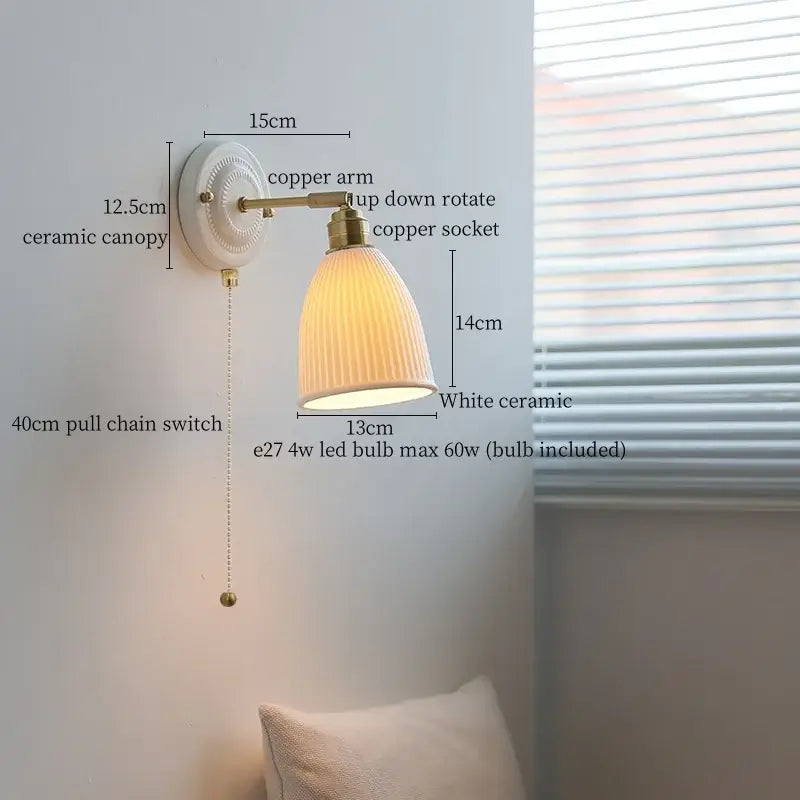 GobekUsa Copper Ceramic LED Wall Light with Pull Chain Switch for Living Room Decor., photo 7 of 21