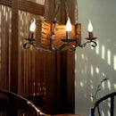 GobekUsa Copper Metal Pendant Lamp with Wood Beam - Island Lighting for Warehouse - 4 Lights