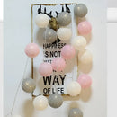Pastel crackled spherical cotton garland led string lights bedroom by Decorbites