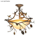 GobekUsa Country Bronze 3-Light Bowl Semi Flush Mount with Frosted Glass - Ideal for Bedroom Lighting