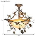 GobekUsa Country Bronze 3-Light Bowl Semi Flush Mount with Frosted Glass - Ideal for Bedroom Lighting