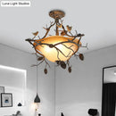 GobekUsa Country Bronze 3-Light Bowl Semi Flush Mount with Frosted Glass - Ideal for Bedroom Lighting