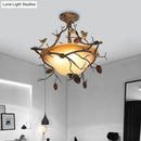 GobekUsa Country Bronze 3-Light Bowl Semi Flush Mount with Frosted Glass - Ideal for Bedroom Lighting