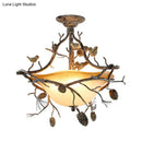 GobekUsa Country Bronze 3-Light Bowl Semi Flush Mount with Frosted Glass - Ideal for Bedroom Lighting