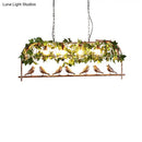 GobekUsa Country Bronze Birdcage Island Light with Bird and Faux Ivy - 4-Bulb Bar Suspension