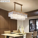 GobekUsa Country Dining Room Island Lamp with Rectangular Crystal Shade - 8 Bulbs Hanging Light Kit