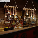 GobekUsa Country Hemp Rope Pendant Lighting with Bamboo Stick - 6 Bulbs, Brown Finish