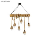 GobekUsa Country Hemp Rope Pendant Lighting with Bamboo Stick - 6 Bulbs, Brown Finish