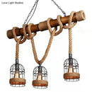 GobekUsa Country Style Bamboo Hanging Lamp - 3 Lights, Linear Design - Perfect for Restaurants, With Hemp Rope