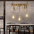 GobekUsa Country Style Bamboo Hanging Lamp - 3 Lights, Linear Design - Perfect for Restaurants, With Hemp Rope