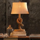 GobekUsa Country Style Fabric Empire Shade Table Lamp: 1-Light Night Light with Rope Pedestal in Flaxen