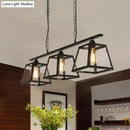 GobekUsa Countryside Clear Glass Island Pendant Light with Black Frame - 3 Bulbs
