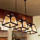 GobekUsa Countryside Clear Glass Island Pendant Light with Black Frame - 3 Bulbs