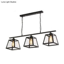 GobekUsa Countryside Clear Glass Island Pendant Light with Black Frame - 3 Bulbs