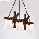GobekUsa Countryside Island Pendant Light with Wooden Rudder Deco - White Glass & Brown Trapezoid Style, 3 Bulbs
