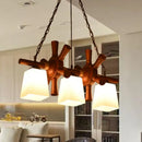 GobekUsa Countryside Island Pendant Light with Wooden Rudder Deco - White Glass & Brown Trapezoid Style, 3 Bulbs