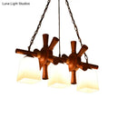 GobekUsa Countryside Island Pendant Light with Wooden Rudder Deco - White Glass & Brown Trapezoid Style, 3 Bulbs