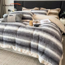 GobekUsa Cozy Faux Fur Bedding Set: Gradient Rabbit Fur Plush Cover Sheet Pillowcases