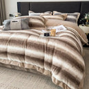 GobekUsa Cozy Faux Fur Bedding Set: Gradient Rabbit Fur Plush Cover Sheet Pillowcases
