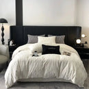 GobekUsa Cozy Faux Rabbit Fur Bedding Set in Black & Grey: Duvet, Sheets, Pillowcases