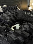 GobekUsa Cozy Faux Rabbit Fur Bedding Set in Black & Grey: Duvet, Sheets, Pillowcases