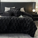 GobekUsa Cozy Faux Rabbit Fur Bedding Set in Black & Grey: Duvet, Sheets, Pillowcases