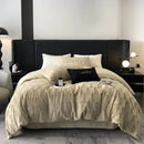 GobekUsa Cozy Faux Rabbit Fur Bedding Set in Black & Grey: Duvet, Sheets, Pillowcases