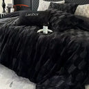 GobekUsa Cozy Faux Rabbit Fur Bedding Set in Black & Grey: Duvet, Sheets, Pillowcases