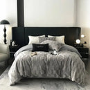 GobekUsa Cozy Faux Rabbit Fur Bedding Set in Black & Grey: Duvet, Sheets, Pillowcases